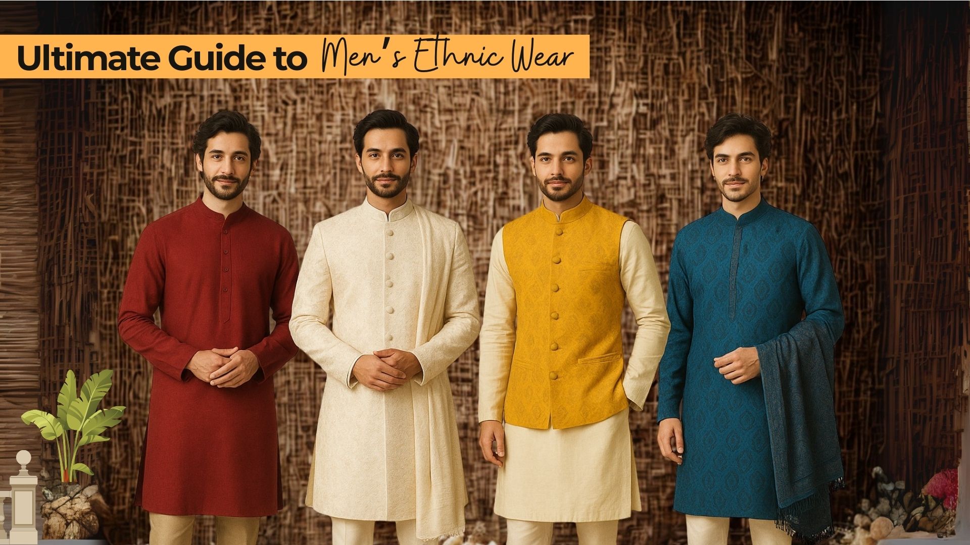 Man wearing traditional Indian sherwani with festive background