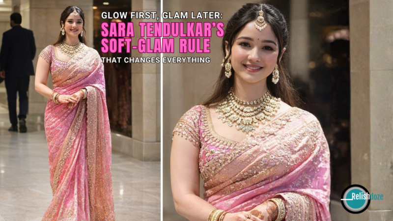 Sara Tendulkar wearing soft glam makeup with fresh skin, soft blush, and glossy lips.