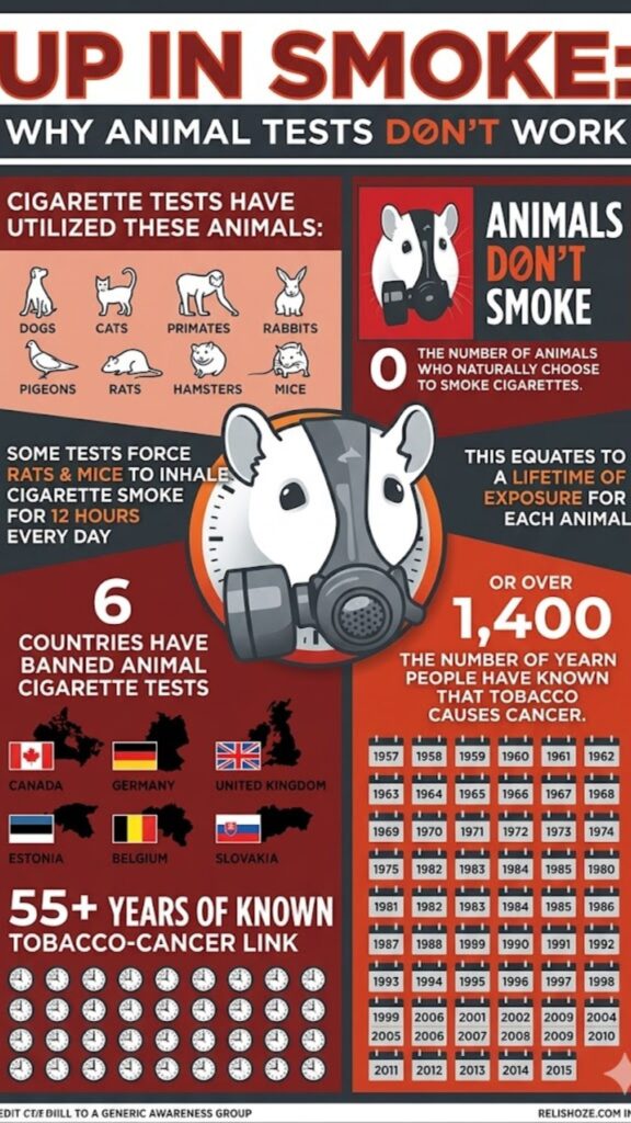 Animal testing smoking infographic showing cruelty and facts
